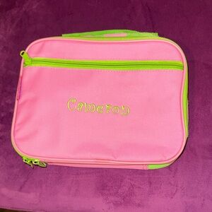 Stephen Joseph Pink & Green Lunch Bag Monogrammed Name Cameron Zipper Insulated